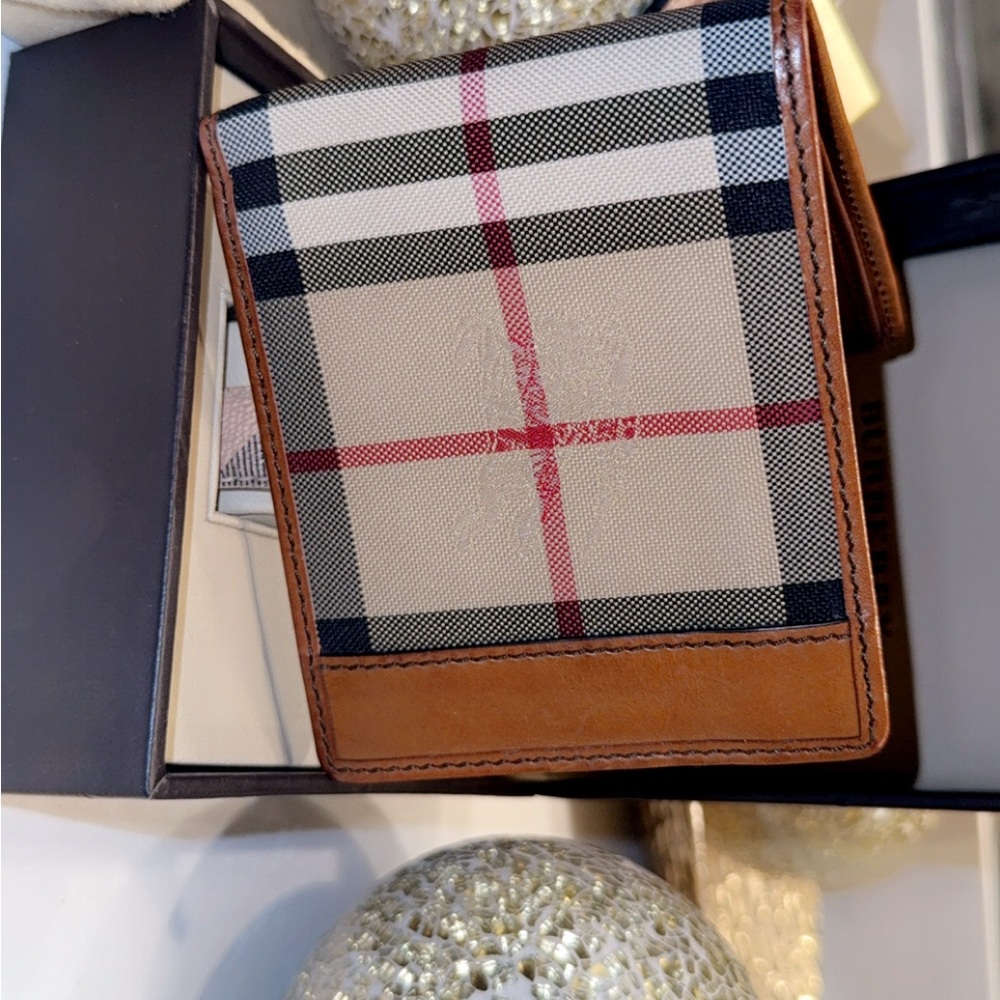 Burberry Tan and Black Check Key Card Holder